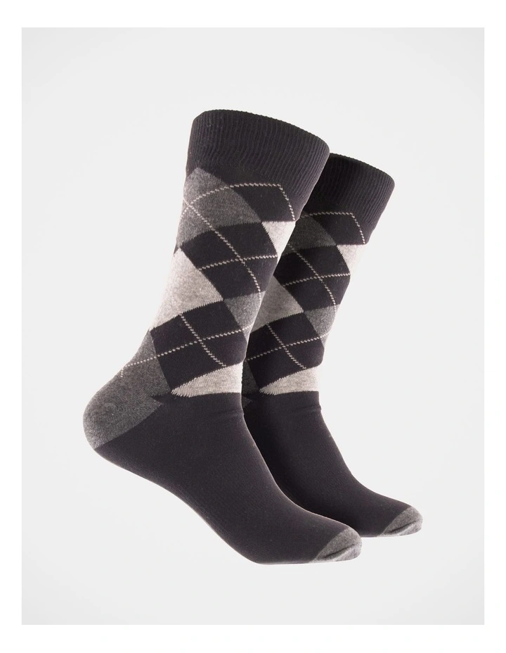 Men's Cotton Pattern Socks 5 Pack in Black