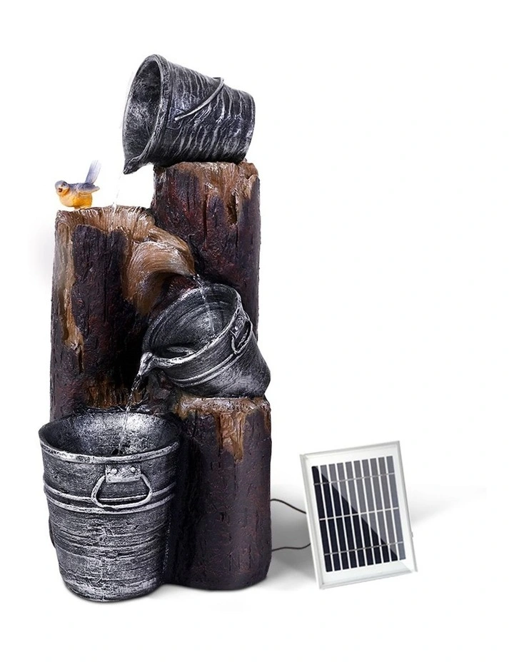 Solar Water Feature with LED Lights 3-Tier Buckets in Multi