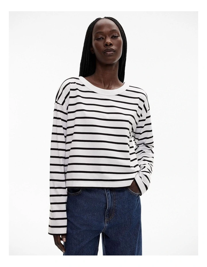 Stripe Drop Shoulder Top in Pure White