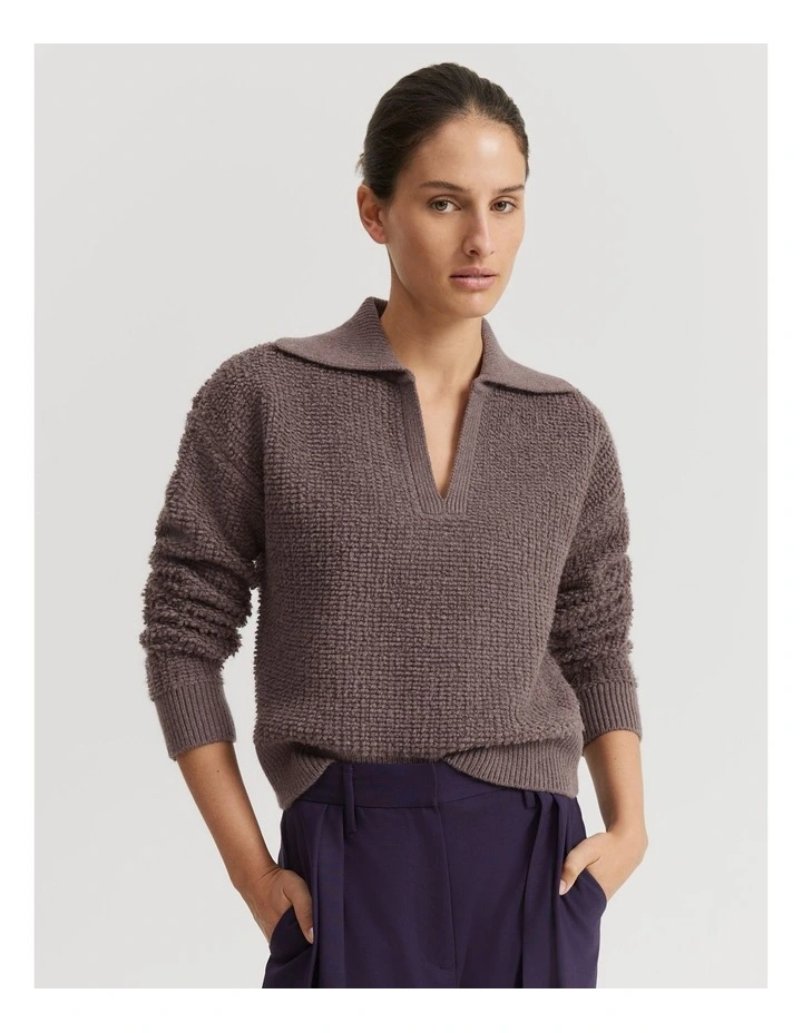 Boucle Collared Knit in Truffle Marle
