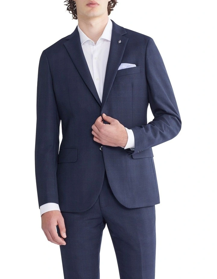 Slim Birdseye Check Suit Jacket in Blue