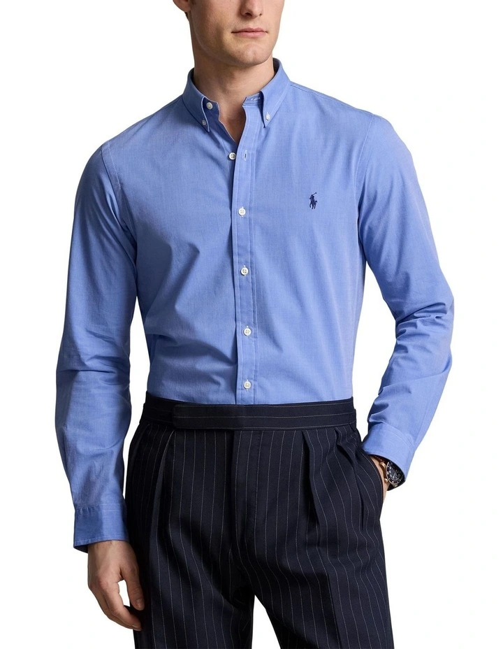 Slim Fit Stretch End-On-End Shirt in Blue