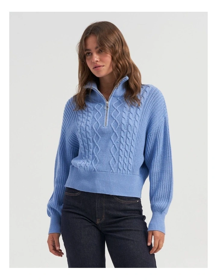 Doretta High Neck Zip Knit in Grape Mist