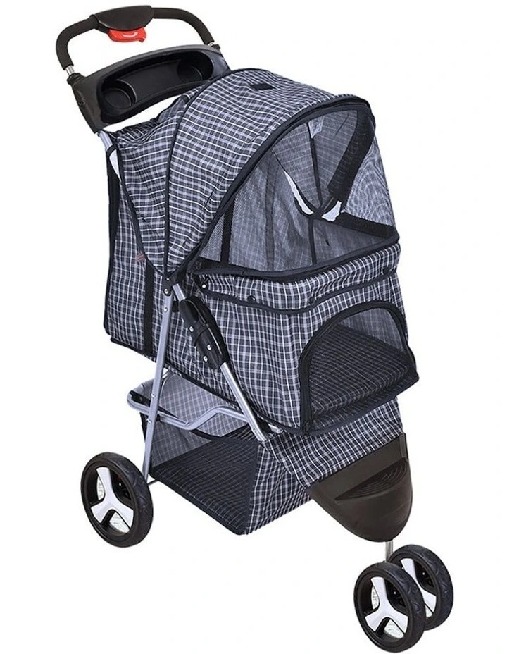 Foldable 3 Wheels Pet Stroller in Plaid