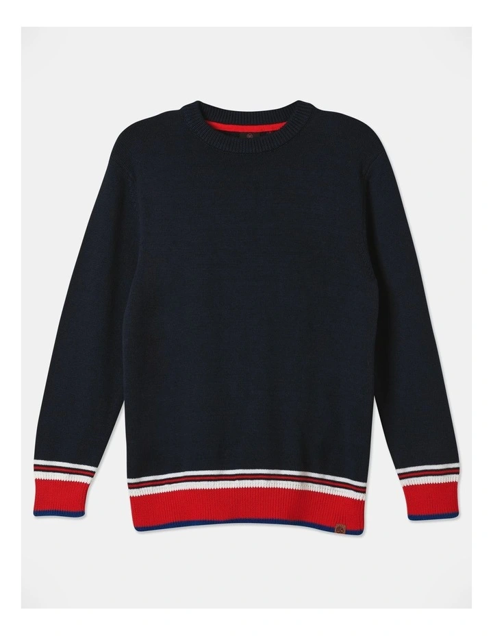 Knitted Crew Neck Jumper in Navy