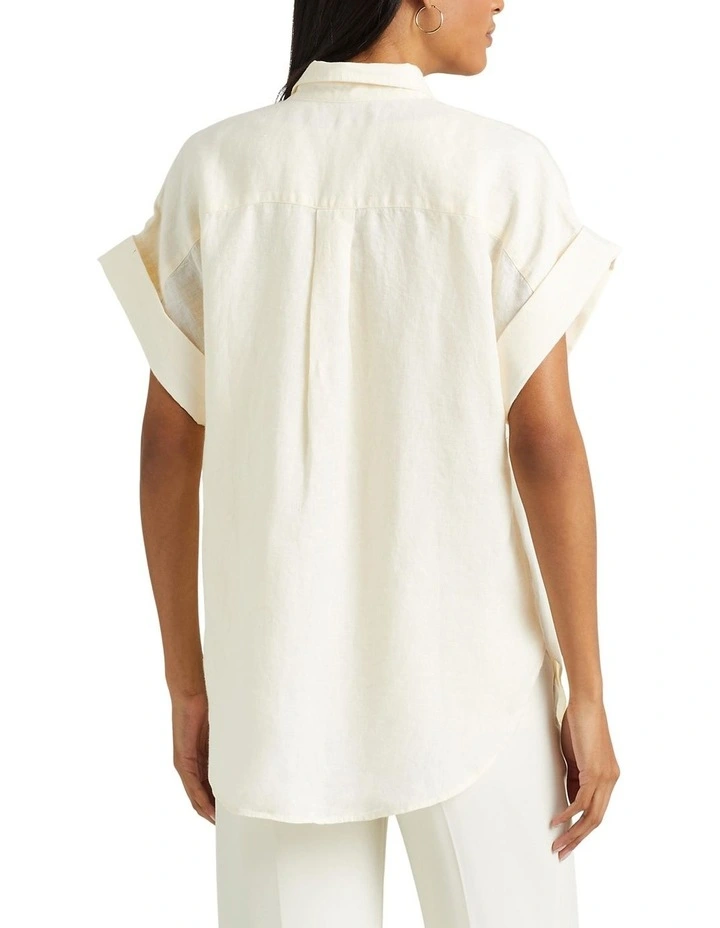 Eyelet-Embroidered Linen Shirt in Natural
