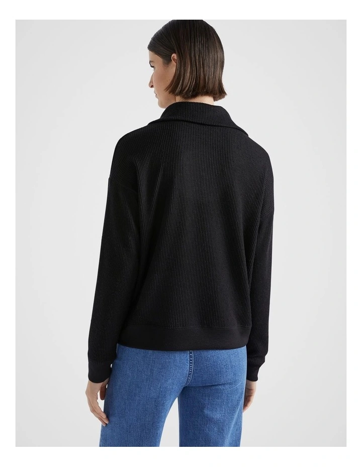 Supersoft Zip Thru Sweat Top in Black