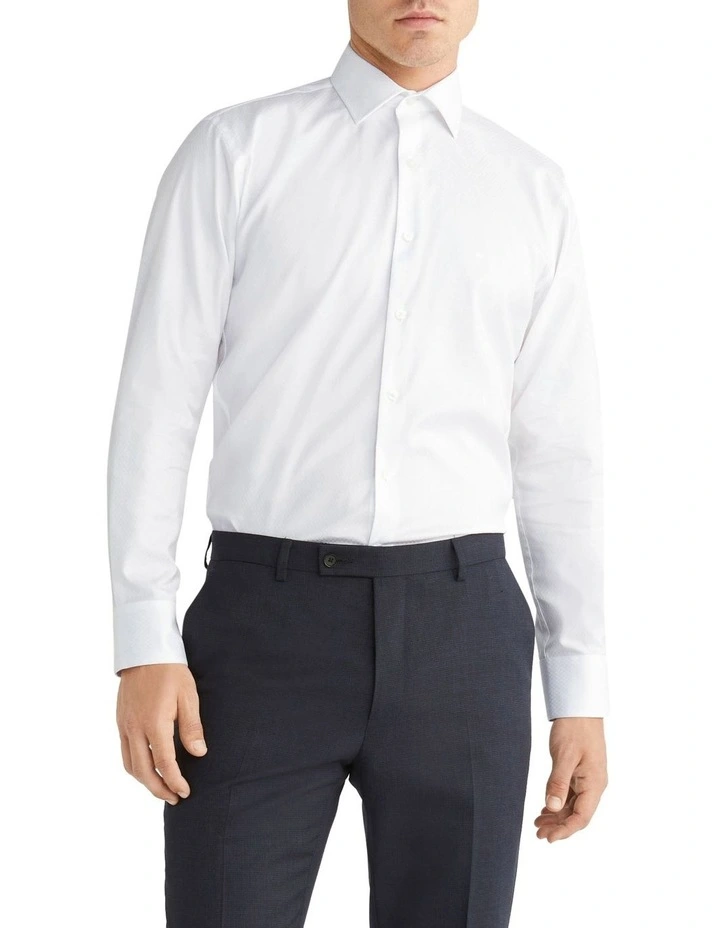 Slim Long Sleeve Dobby Shirt in White