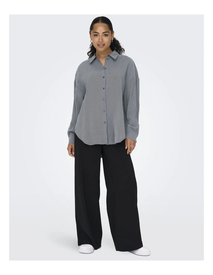Iris Long Sleeve Satin Shirt in Grey