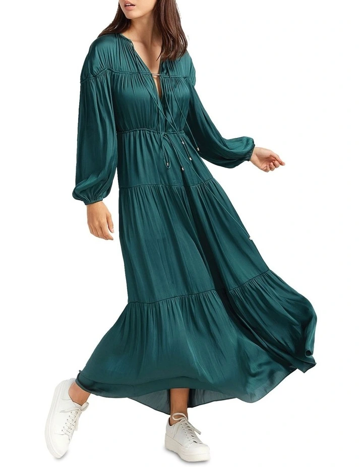 Window Seat Tiered Maxi Dress in Green