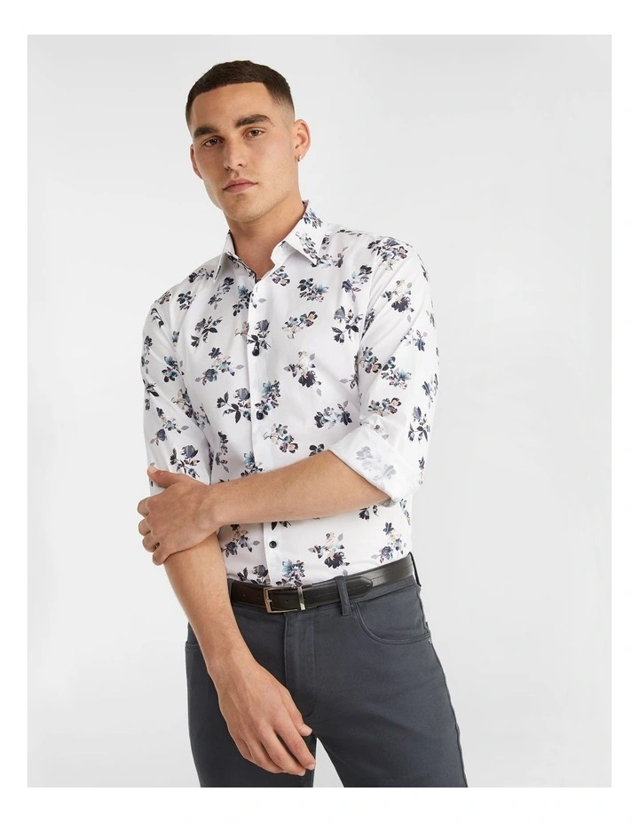 Photographic Floral Slim Shirt in White
