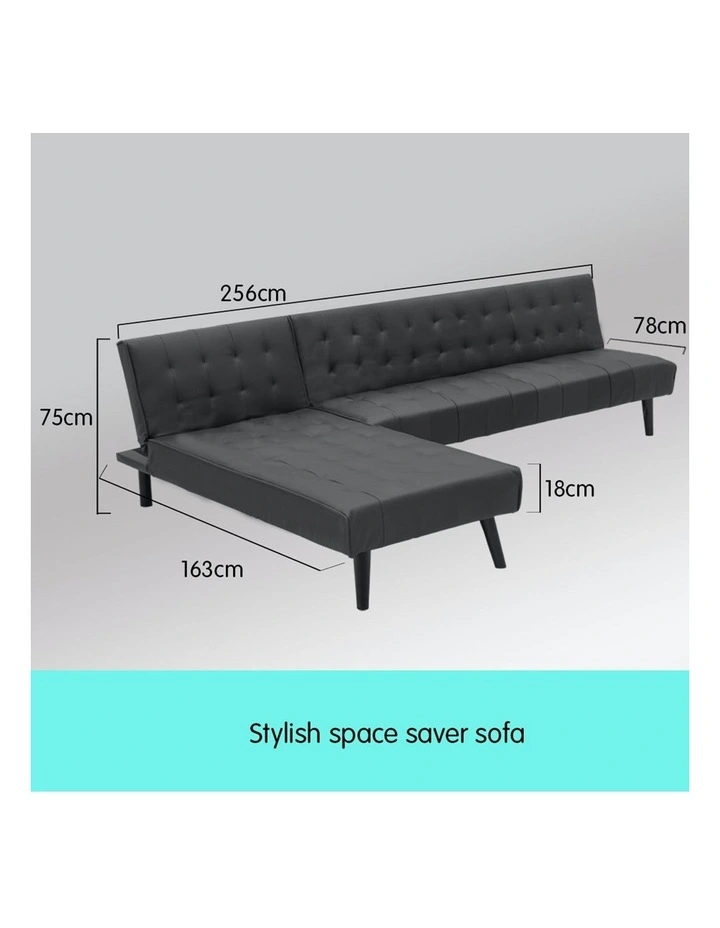 3-Seater Faux Leather Sofa Bed Lounge Chaise Couch Furniture Black