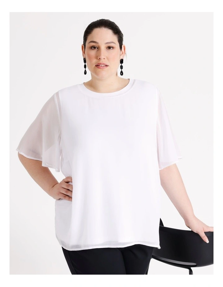 Flutter Sleeve Mixed Media Tee in Ivory