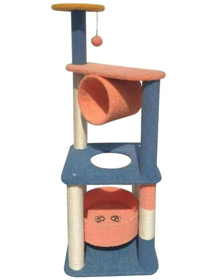 Durable High-Quality Plush Emoji Cat Tree 110cm in Blue/Red