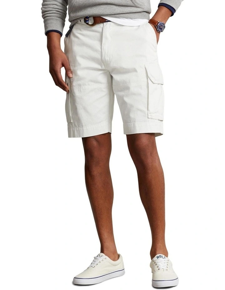 Relaxed Fit Twill Cargo Short in White