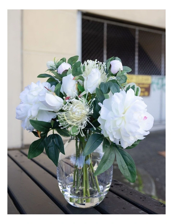 Peony and Rose Mixed Arrangement Artificial Flower Decor 36cm in Multi