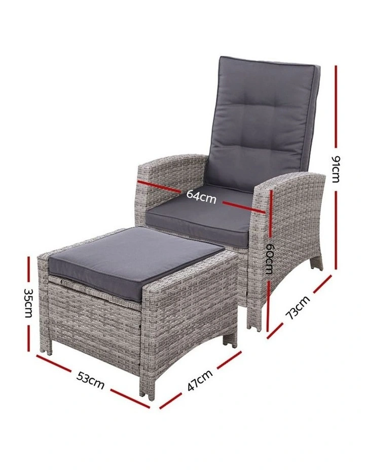 2PC Sun lounge Recliner Chair Wicker Outdoor Furniture Patio Garden