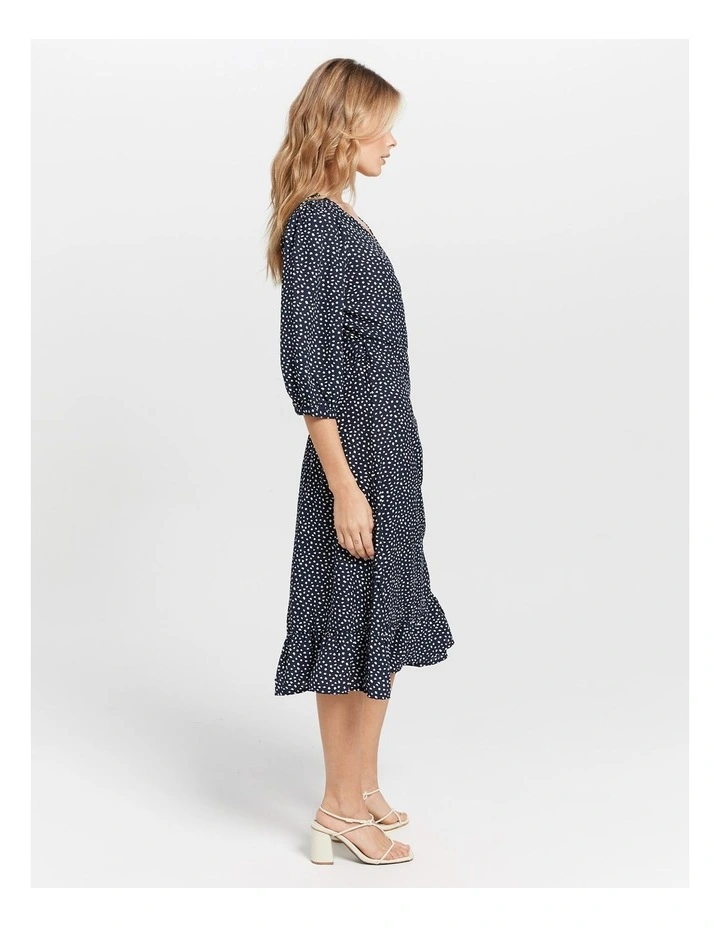 Liva 3/4 Wrap Dress in Navy