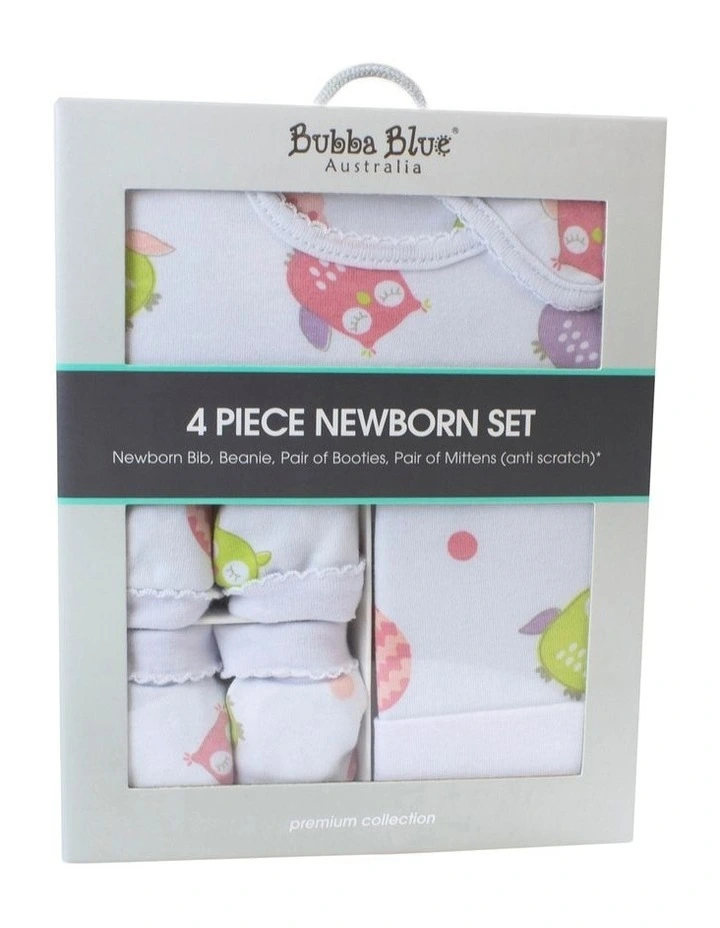 Owl 4-Piece Newborn Layette Set Pink
