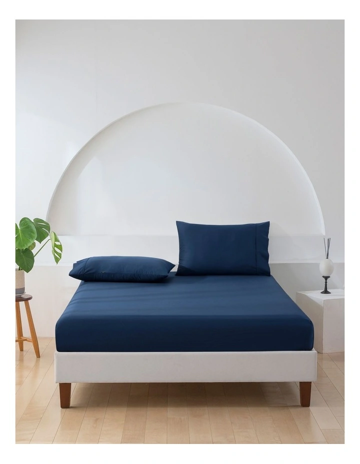 500TC Cotton Sateen Fitted Single Bed Sheet Set in Navy