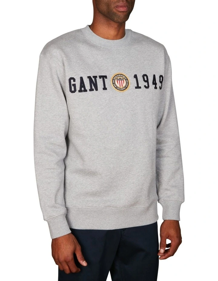 Crest Shield Crew Neck Sweatshirt in Grey Melange