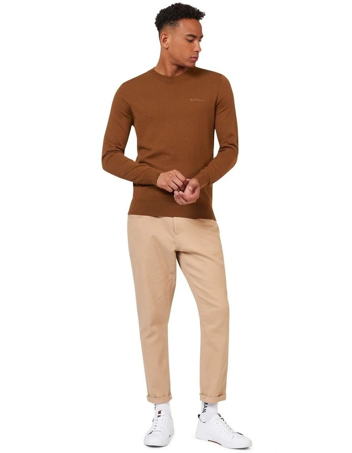 Merino Crew Knit Sweater in Brown