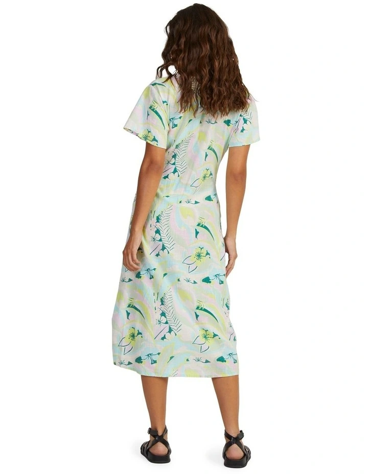 Indigo Sand Wrap Midi Dress in Evening Primrose Rave Wave