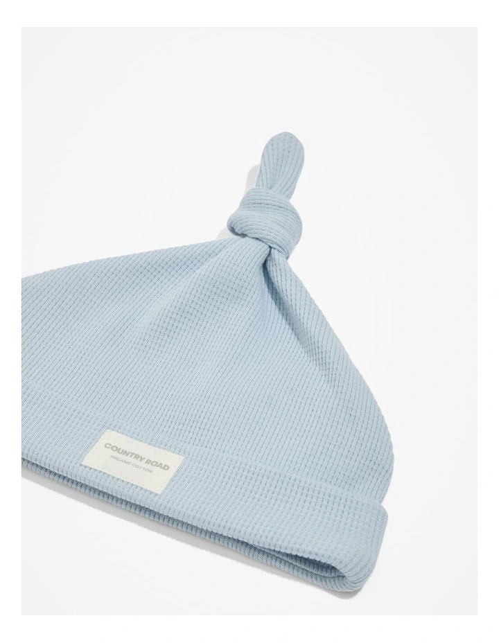 Organically Grown Cotton Waffle Beanie in Washed Blue