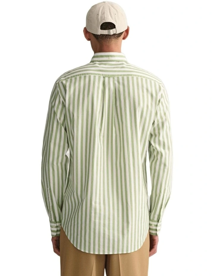Regular Fit Striped Poplin Shirt in Foliage Green