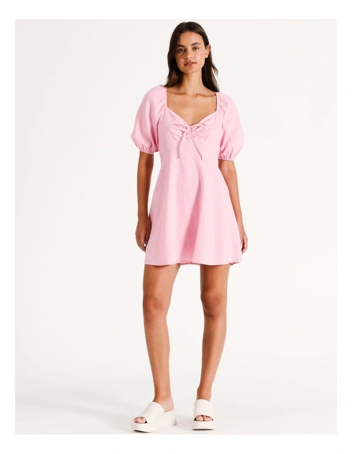 Linen Ruched Front Dress in Pink
