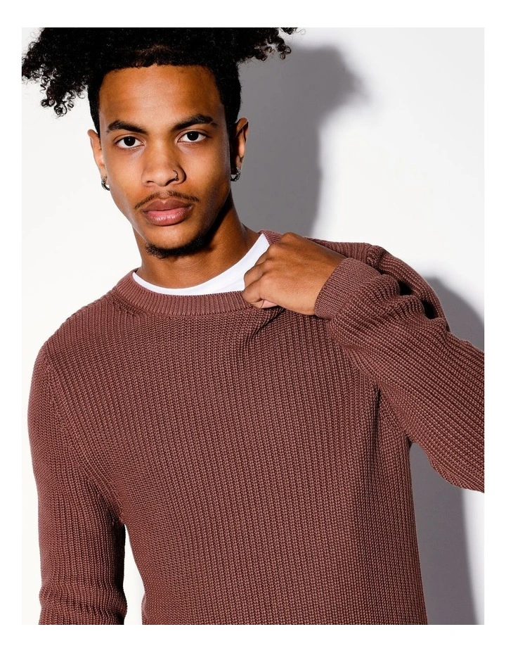 Finbar Fisherman Rib Knit Pullover in Red