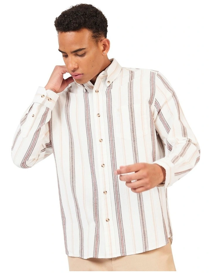 Recycled Oxford Stripe Long Sleeve Shirt in Ivory
