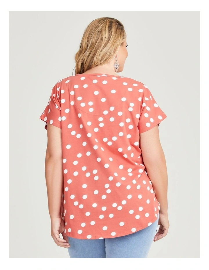 Cotton Scoop Neck Spot Top in Terracotta/off White