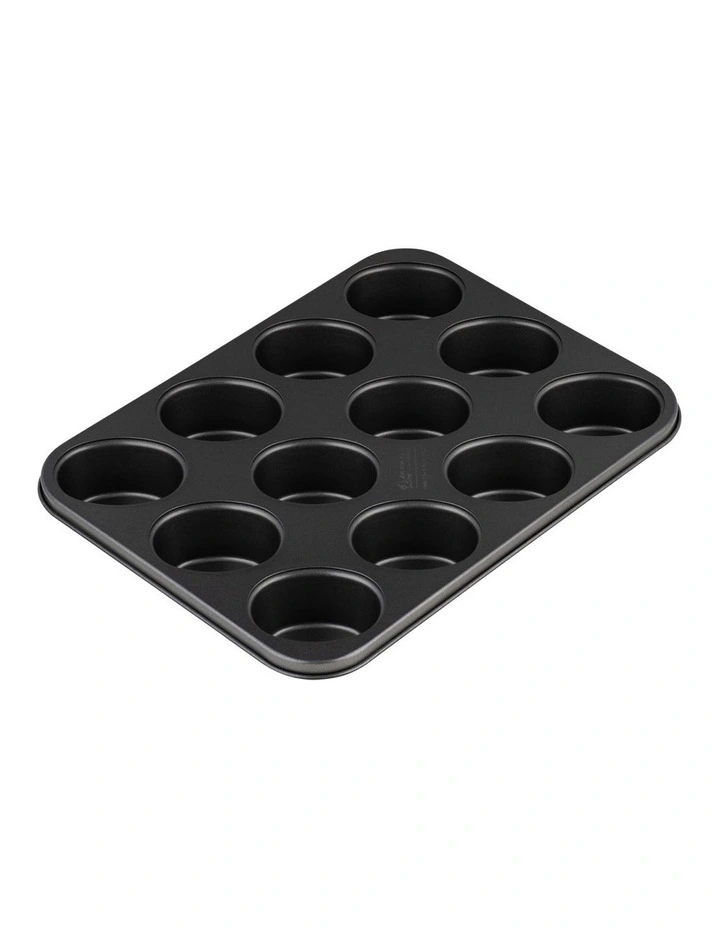 BakerMaker Non-Stick 12 Cup Friand Pan in Black