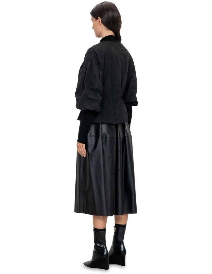 Taffeta Sequin Flower Bomber in Black