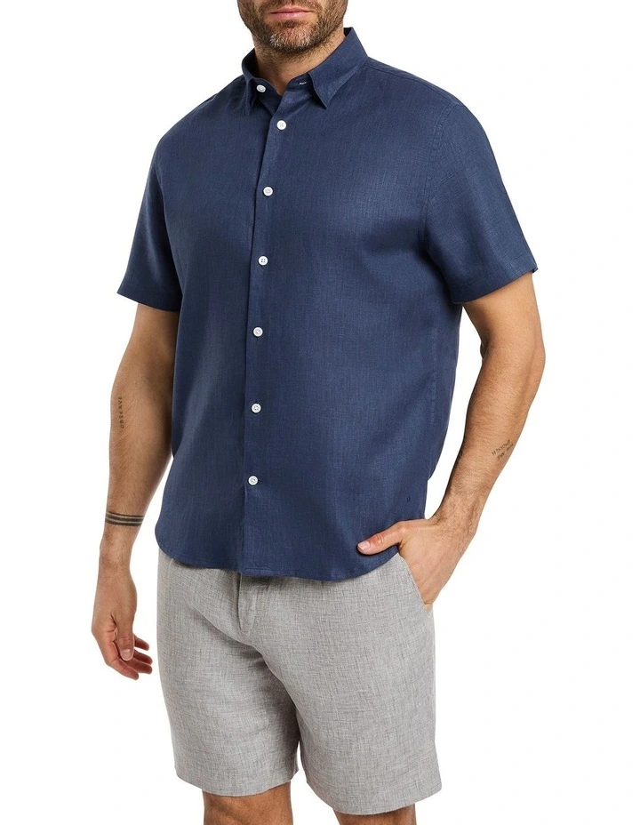 Felix Short Sleeve Linen Shirt in Ink