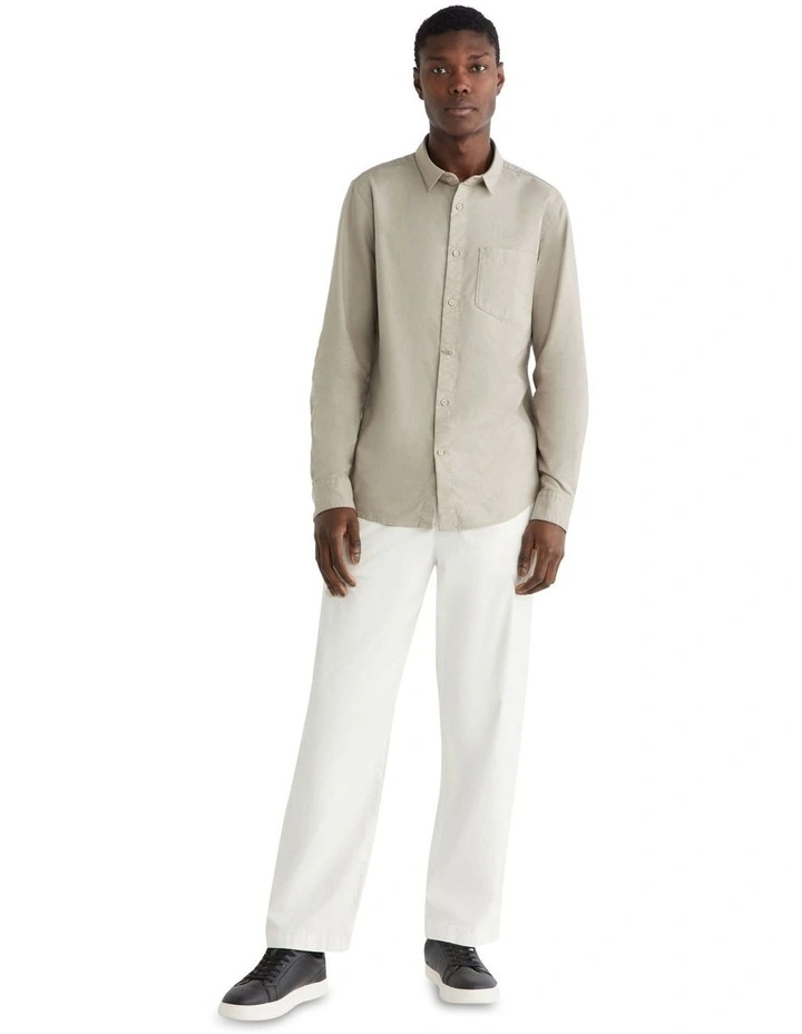 Oxford Stretch Regular Fit Long Sleeve Shirt in Beige