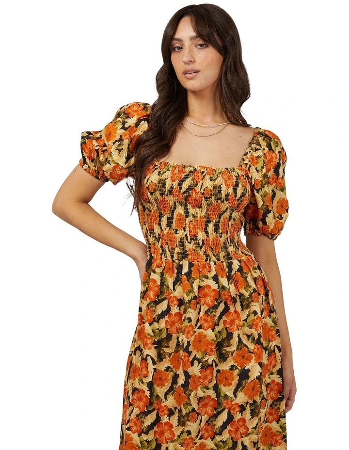 Margot Floral Shirred Dress in Print