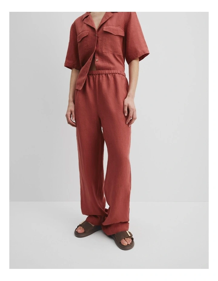 Organically Grown Linen Pull-on Pant in Russet