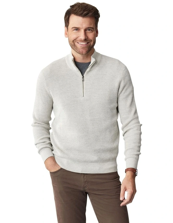 Waffle Half Zip Knit in Oatmeal
