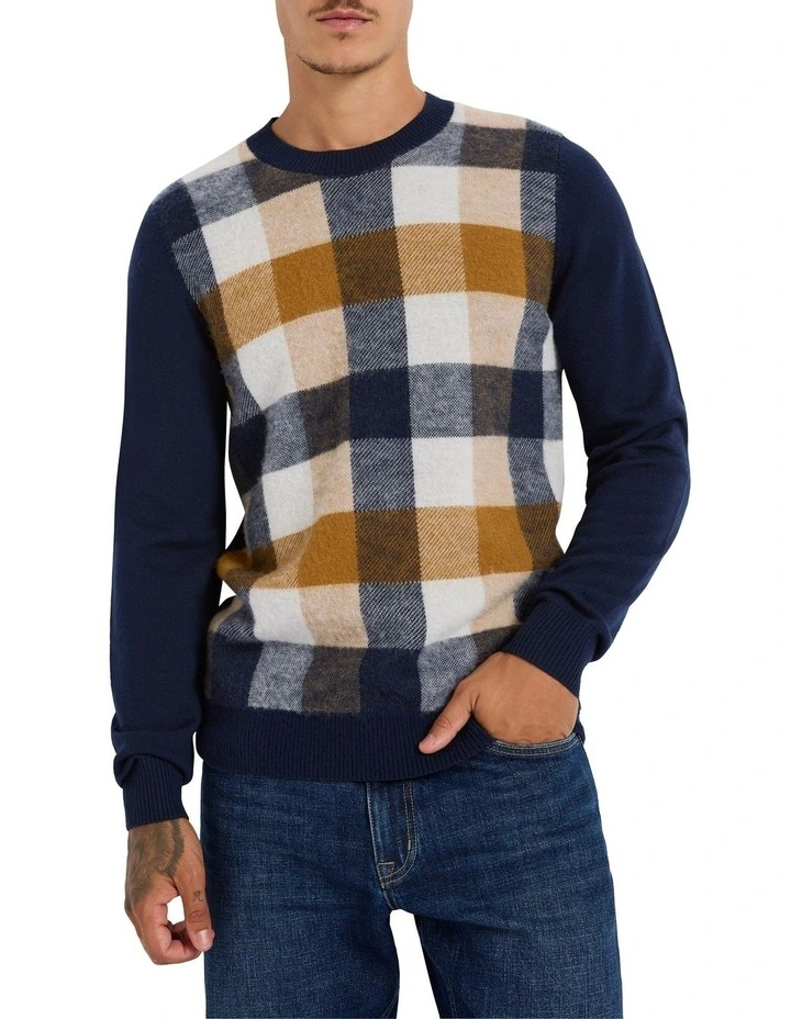 Mckay Merino Check Knit Sweater in Caramel