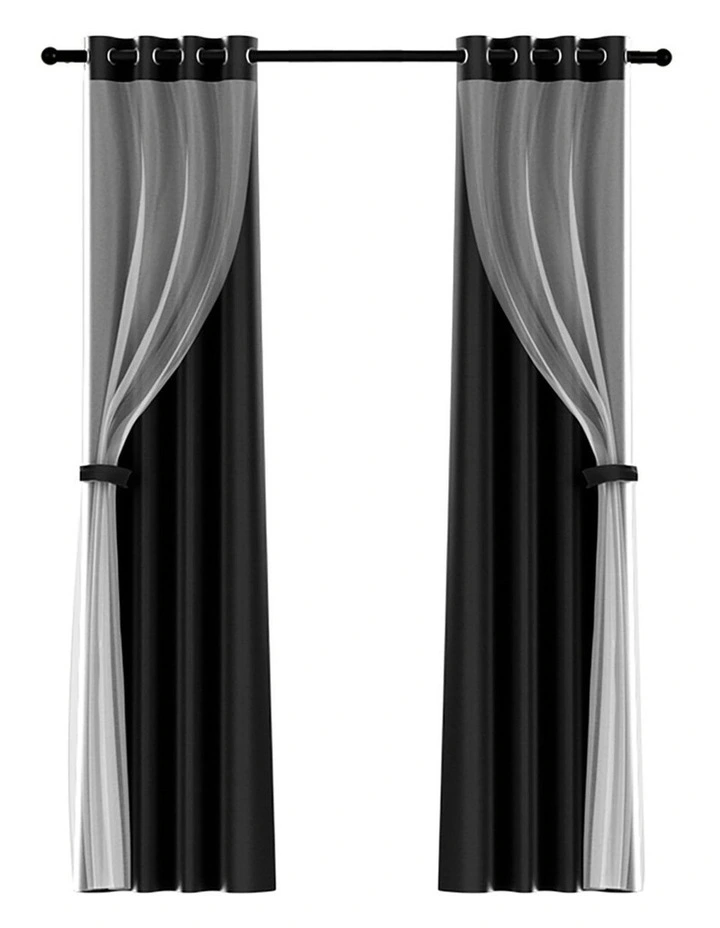 2 Panels Blockout Sheer Curtains 132x274cm in Black