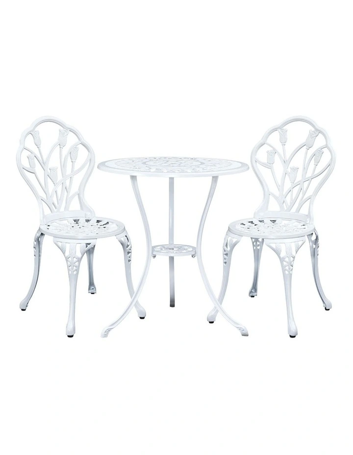 3PC Outdoor Aluminum Bistro Set in White