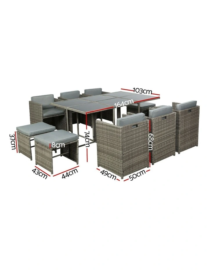 Outdoor Dining Set 11 Piece in Grey