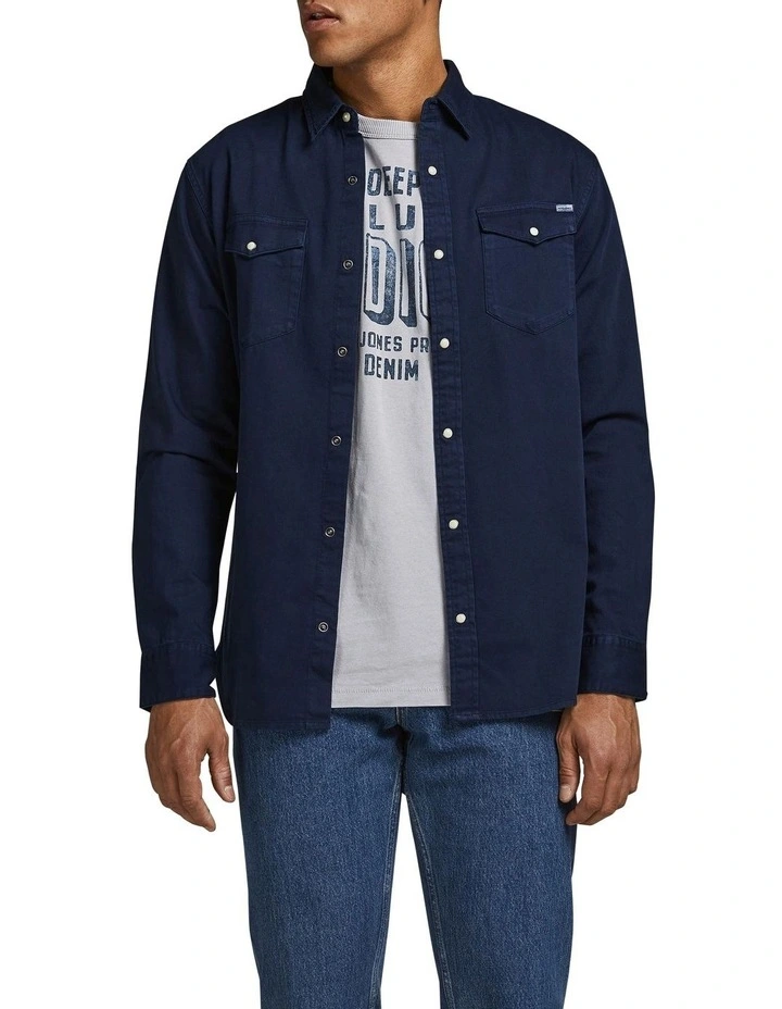 Sheridan Long Sleeve Denim Shirt in Dark Navy