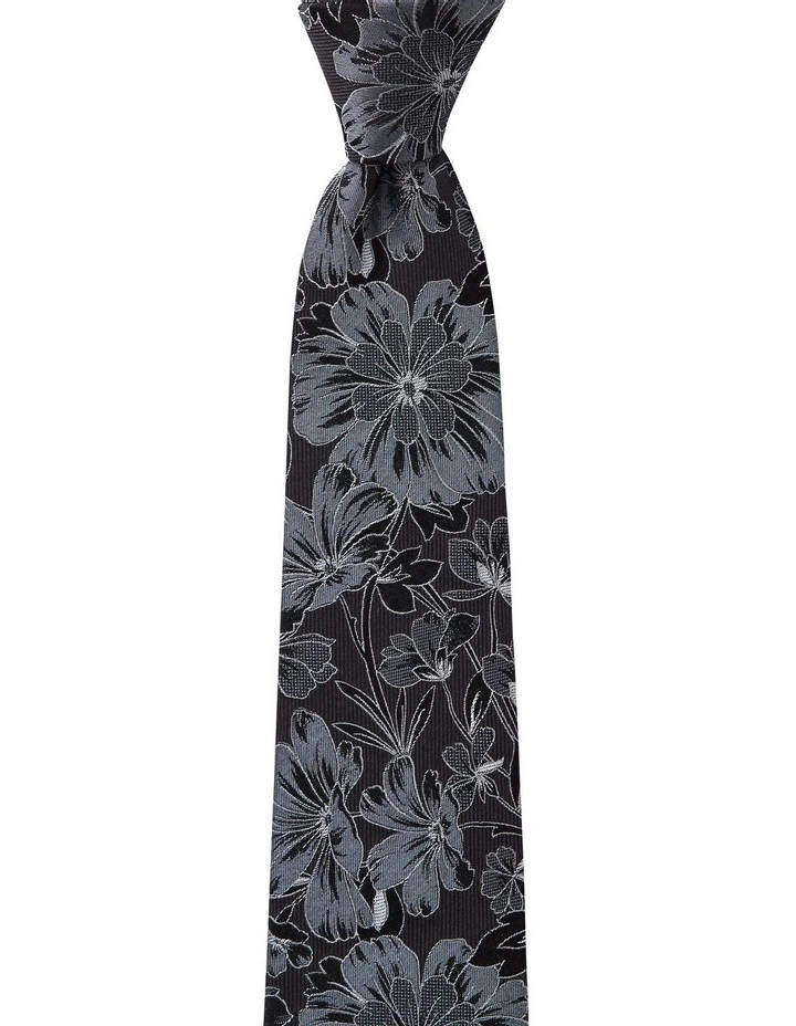 Double Floral Silk Tie in Charcoal
