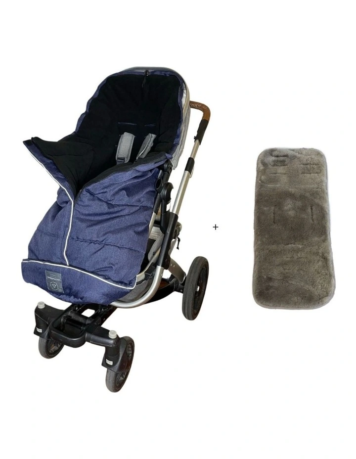Combi Fleece Footmuff with removable Lambskin Liner in Navy/Grey