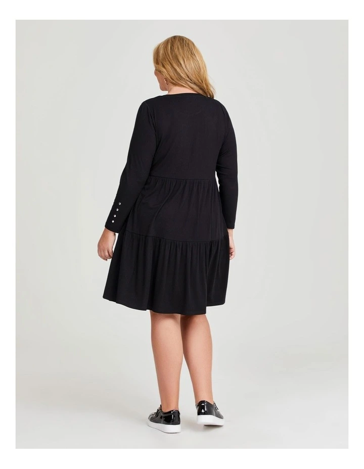 Natural Mini Rib Tiered Dress in Black