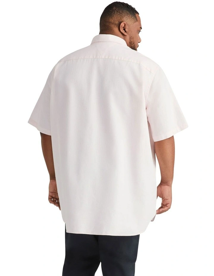 Big & Tall Cotton/Linen Dobby Short Sleeve Shirt in Pink