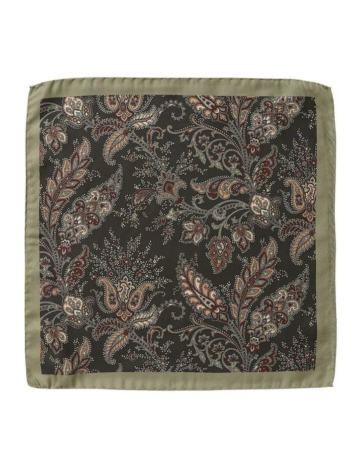Fine Paisley Silk Pocket Square in Olive
